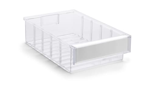 Treston Transparenter Kleinteilebehälter mit großer Griffmulde, transparent, Tiefe 300 mm