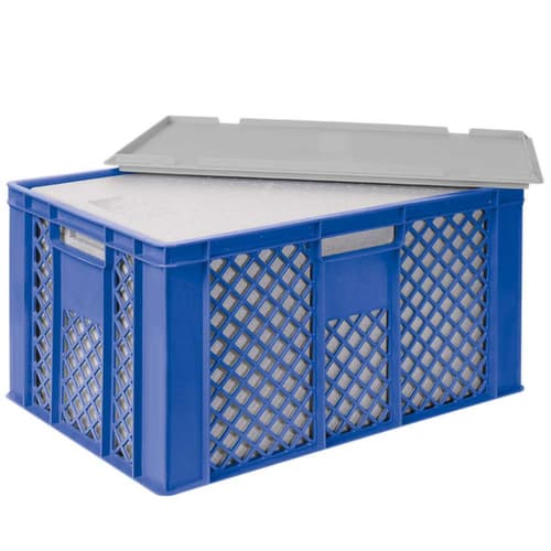 Euronorm-Stapelbehälter mit Isolierbox, blau, Inhalt 63 l, Auflagedeckel für Isolierbox