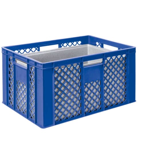 Euronorm-Stapelbehälter mit Isolierbox, blau, Inhalt 63 l, Auflagedeckel für Isolierbox