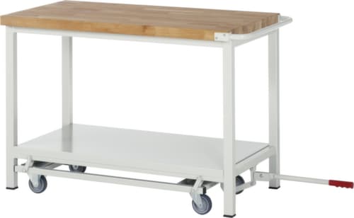 RAU Werkbank Serie 8000 mit absenkbarem Fahrgestell, 1 Ablageboden, 1 Schiebebügel