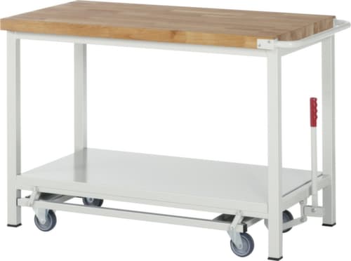 RAU Werkbank Serie 8000 mit absenkbarem Fahrgestell, 1 Ablageboden, 1 Schiebebügel